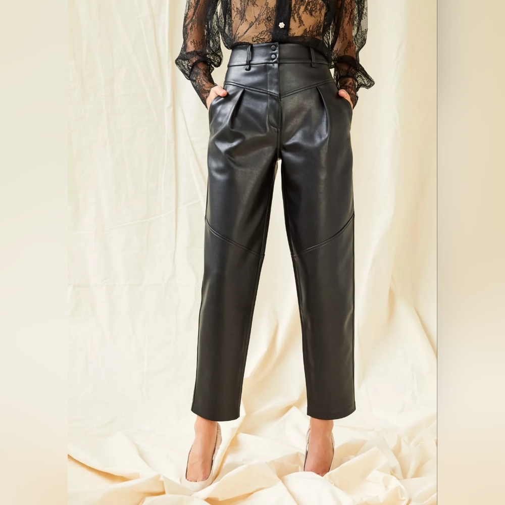 Le Fou Wilfred Moonwalk Pant Vegan Leather High Rise Pleats 80s Size 4 - Picture 2 of 9